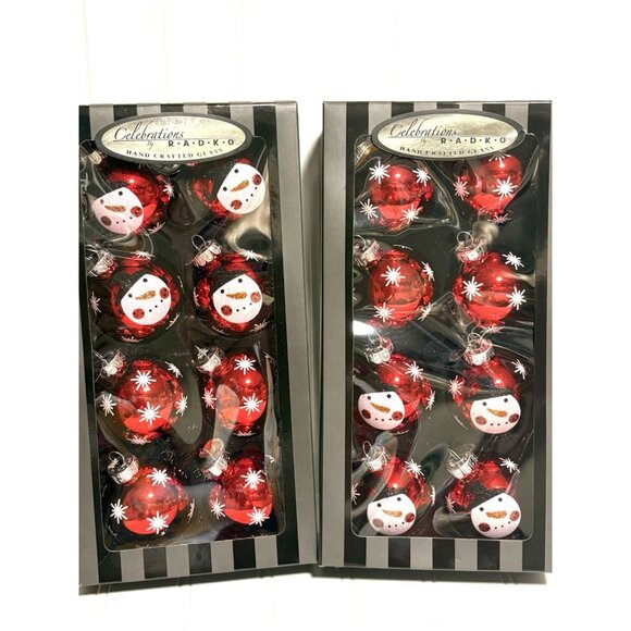 Christopher Radko Glass Ornaments  Set Of 16 Celebrations Red Glass Snowman - Picture 1 of 7